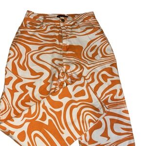 Women's Blue Blush Orange and White Swirl Print Pants Sz Small